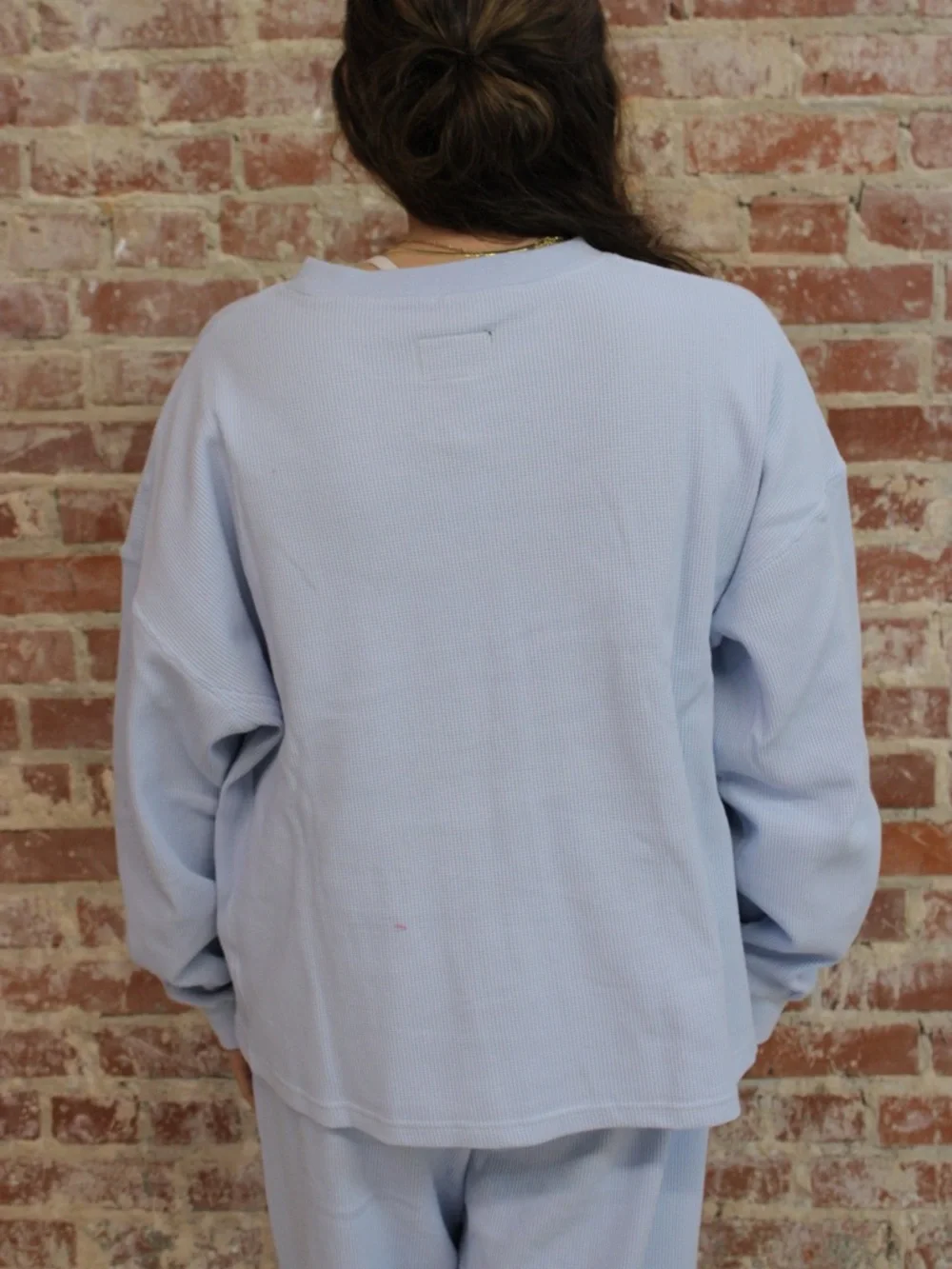 Lulu Mac Light Blue Waffle Knit Long Sleeve Shirt